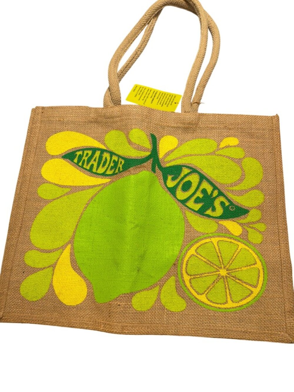 Trader Joes Lemon Lime Design Jute Tote Bag Cotton Handles Retired Citrus NWT